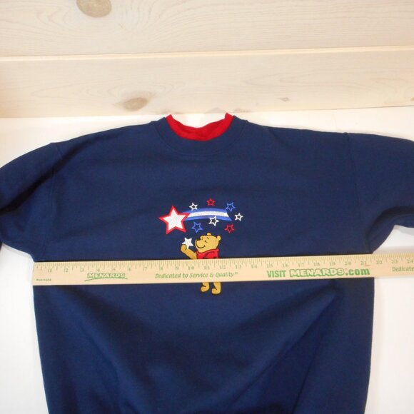 Vintage Disney Winnie The Pooh Sweatshirt Women’s M Navy Embroidered Patriotic - Picture 4 of 10